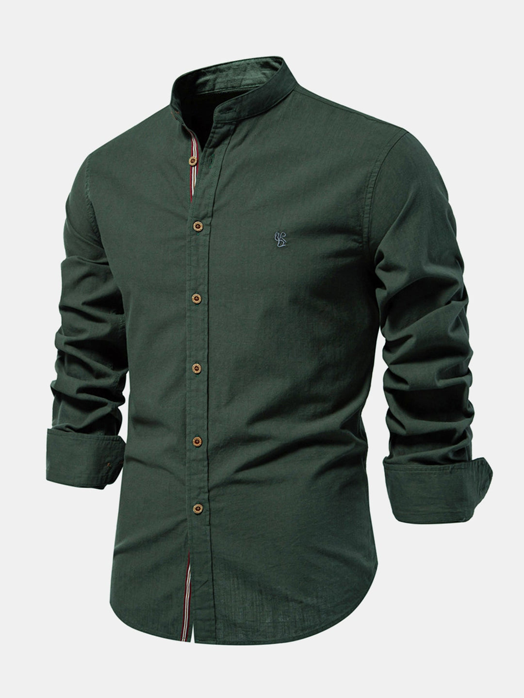 Chemise Col Montant à Manches Longues Effet Lin & Pantalon Droit en Lin