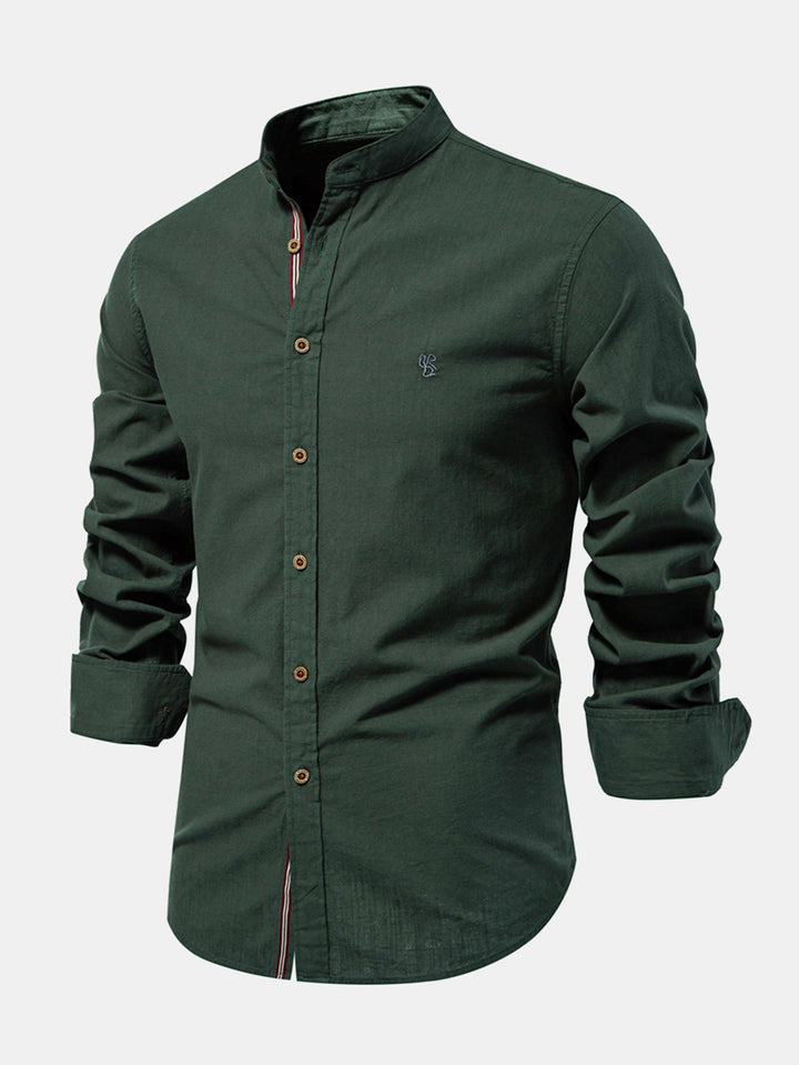 Chemise Col Montant à Manches Longues Effet Lin & Pantalon Droit en Lin
