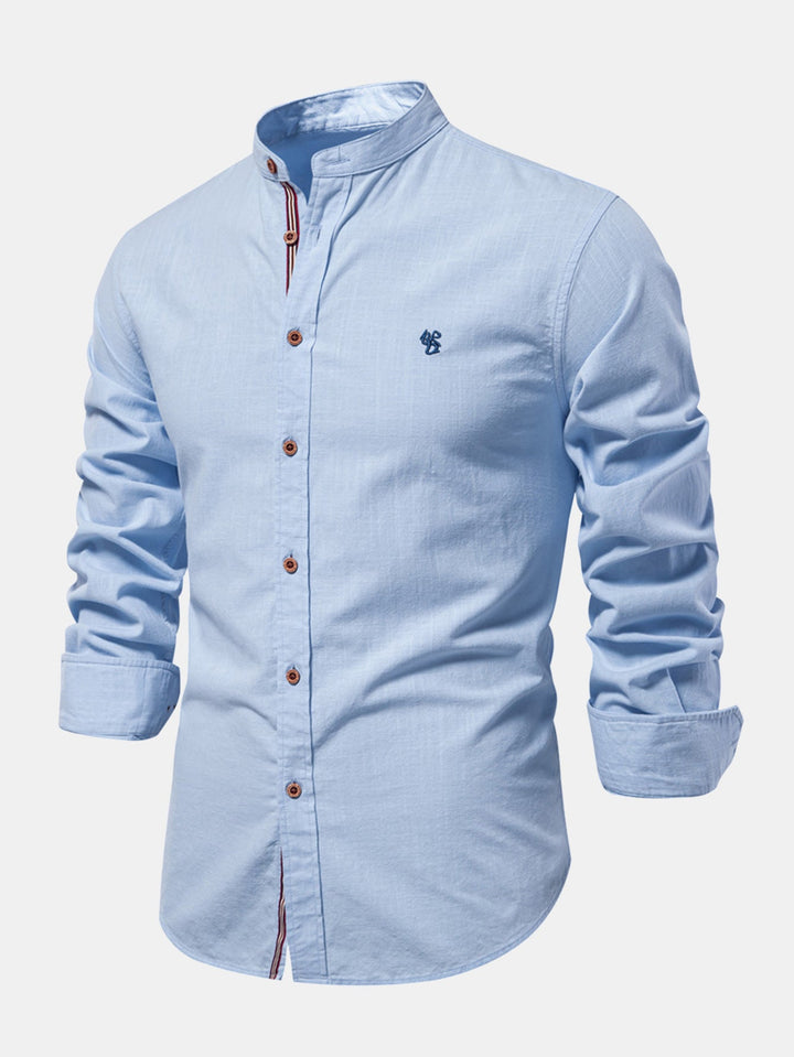 Chemise Col Montant à Manches Longues Effet Lin & Pantalon Droit en Lin