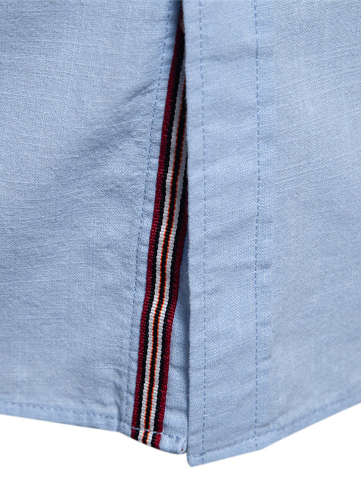 Chemise Col Montant à Manches Longues Effet Lin & Pantalon Droit en Lin