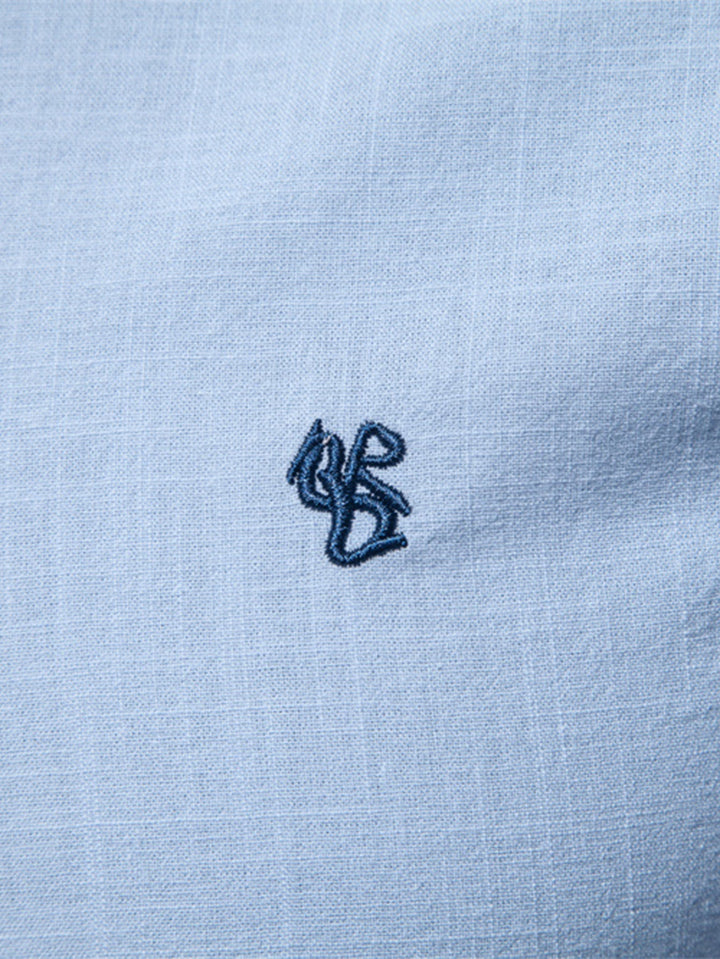 Chemise Col Montant à Manches Longues Effet Lin & Pantalon Droit en Lin