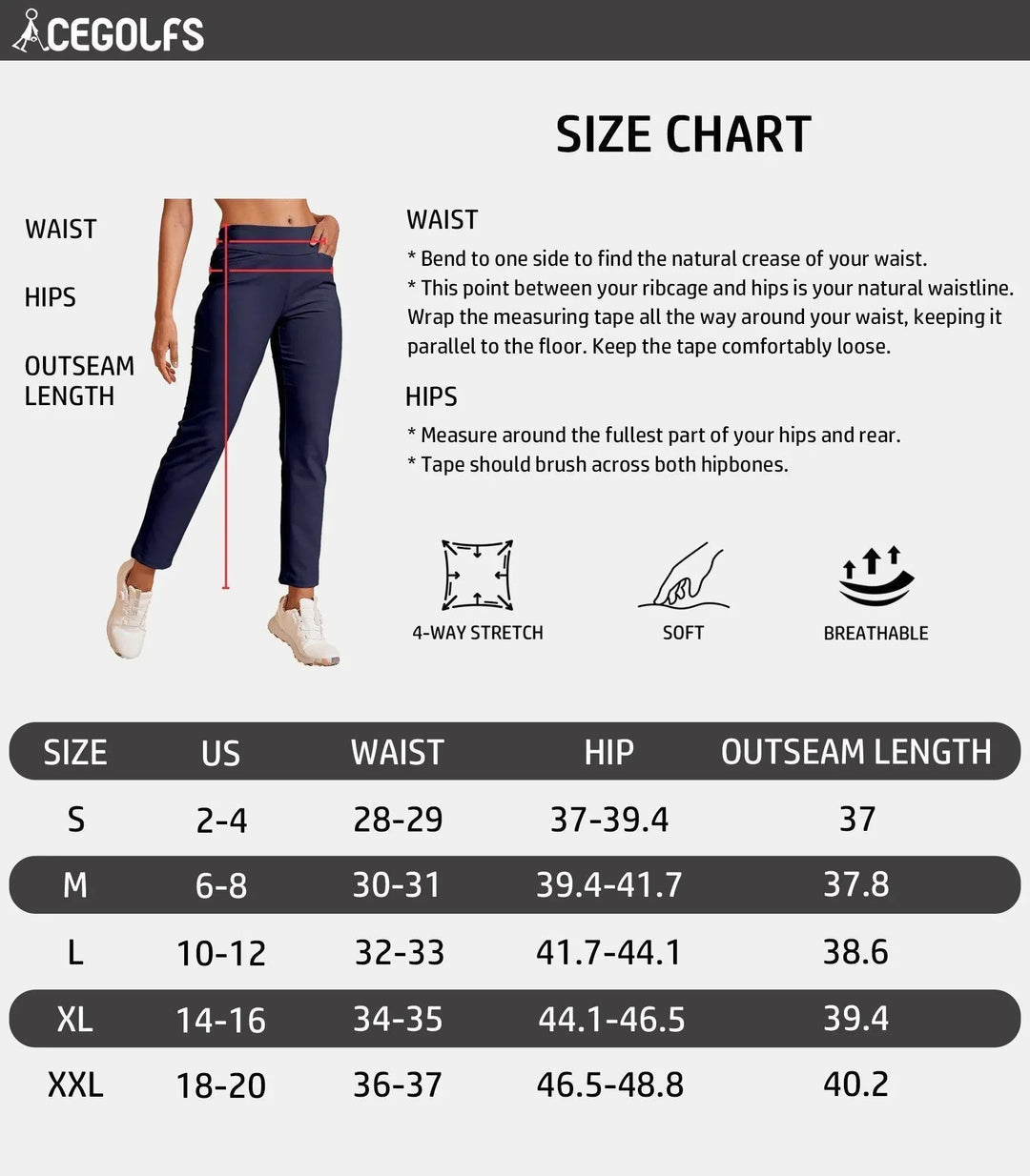 Pantalons de performance extensibles à chevilles EAGLE 28 pouces