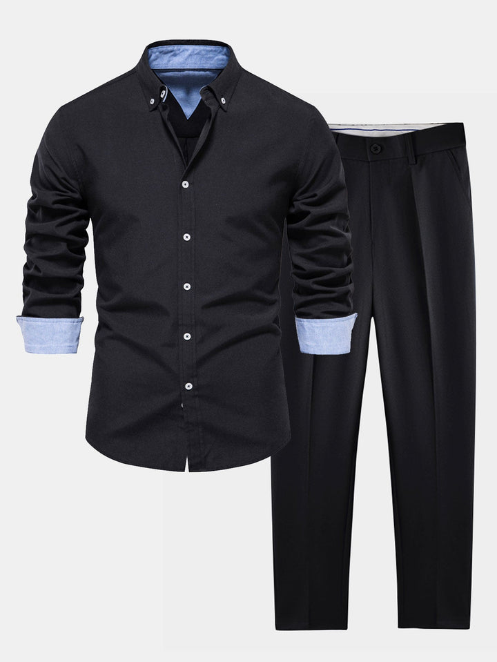 Ensemble Chemise Oxford Manche Longue et Pantalon Slim Tapered