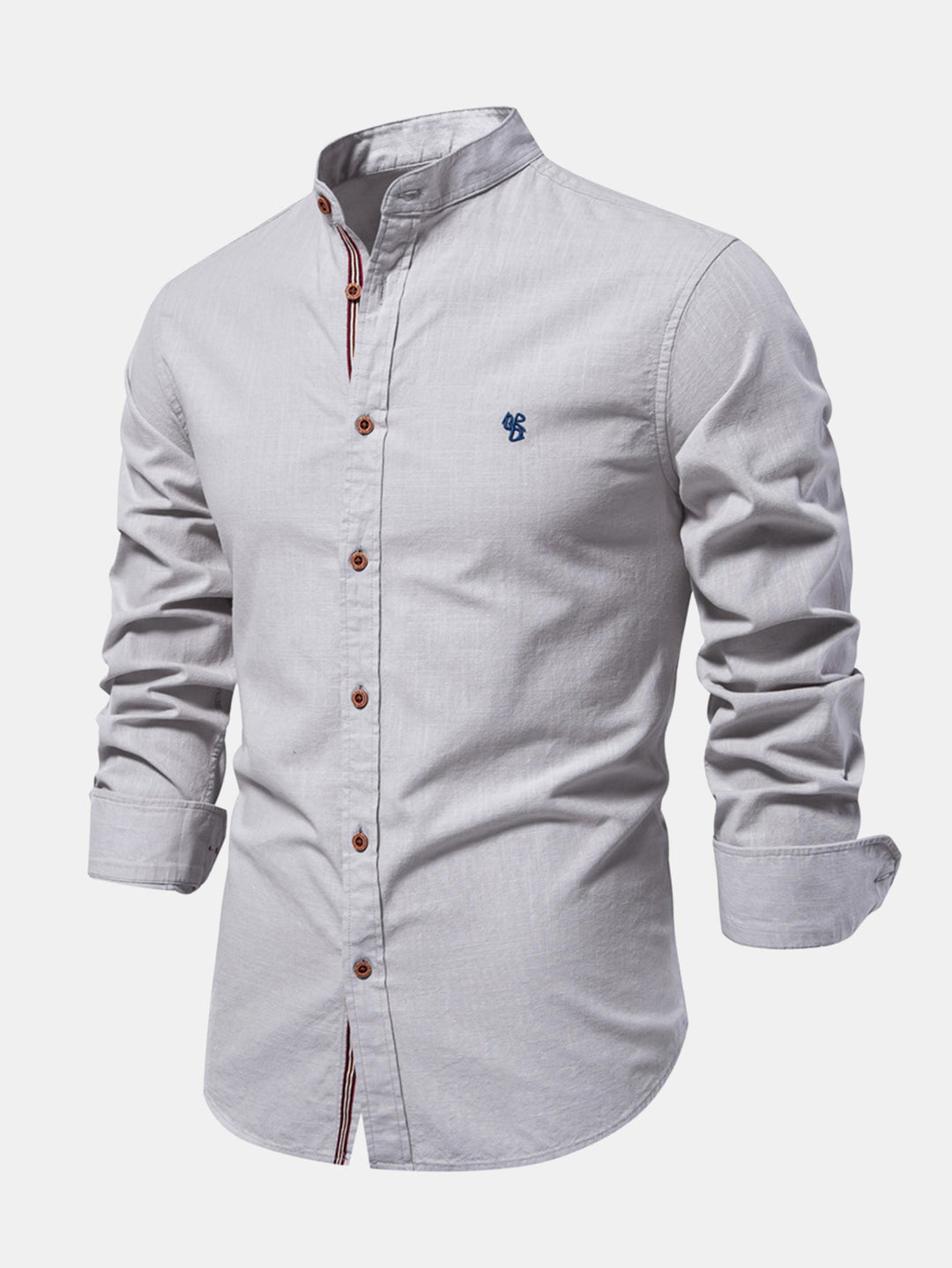 Chemise Col Montant à Manches Longues Effet Lin & Pantalon Droit en Lin