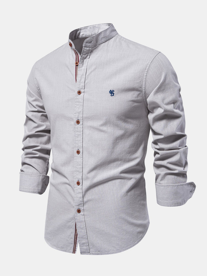 Chemise Col Montant à Manches Longues Effet Lin & Pantalon Droit en Lin