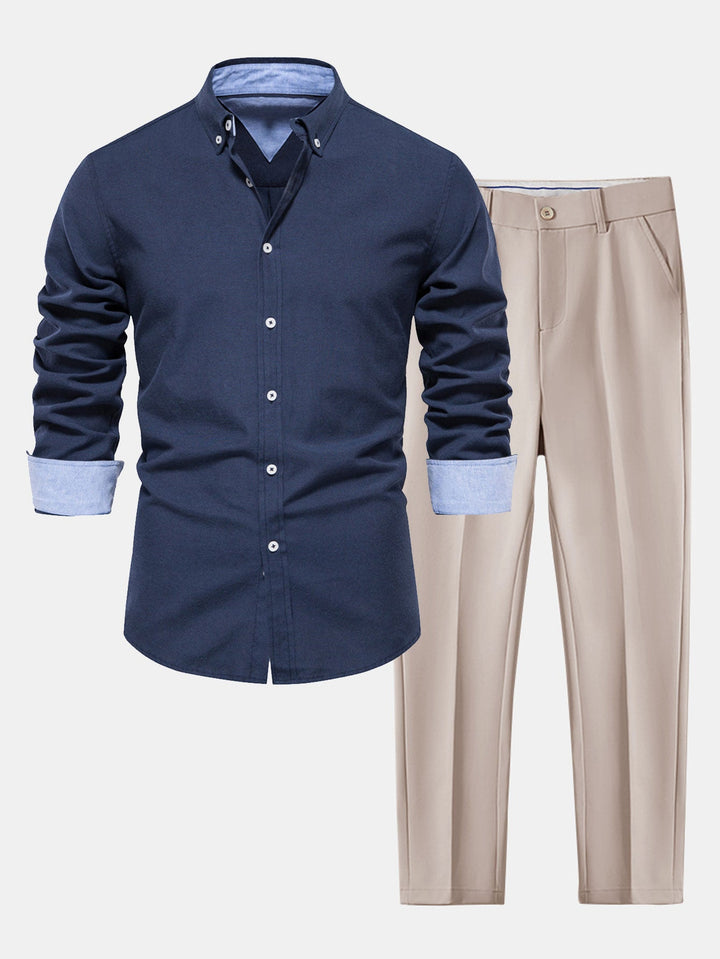 Ensemble Chemise Oxford Manche Longue et Pantalon Slim Tapered