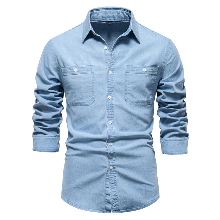 "Chemise en Denim pour Hommes TailorFlex" can be rewritten as "Chemise en Denim Homme TailorFlex".
