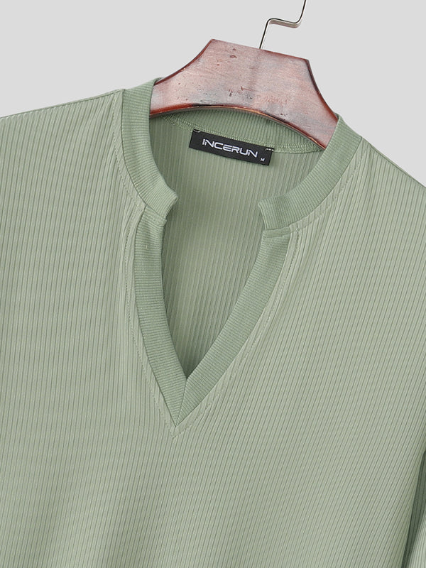 T-shirt Homme à Manches Longues en Maille Côtelée, Couleur Unie