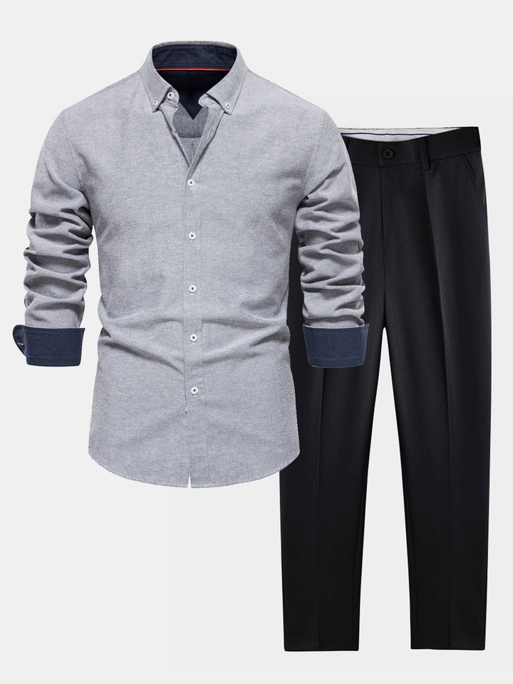 Ensemble Chemise Oxford Manche Longue et Pantalon Slim Tapered