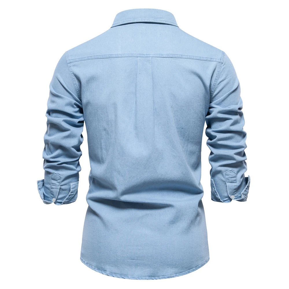 "Chemise en Denim pour Hommes TailorFlex" can be rewritten as "Chemise en Denim Homme TailorFlex".
