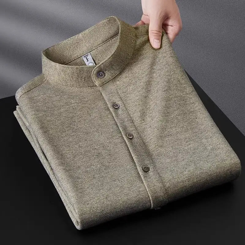 Chemise à col montant en tissu épais Mercer