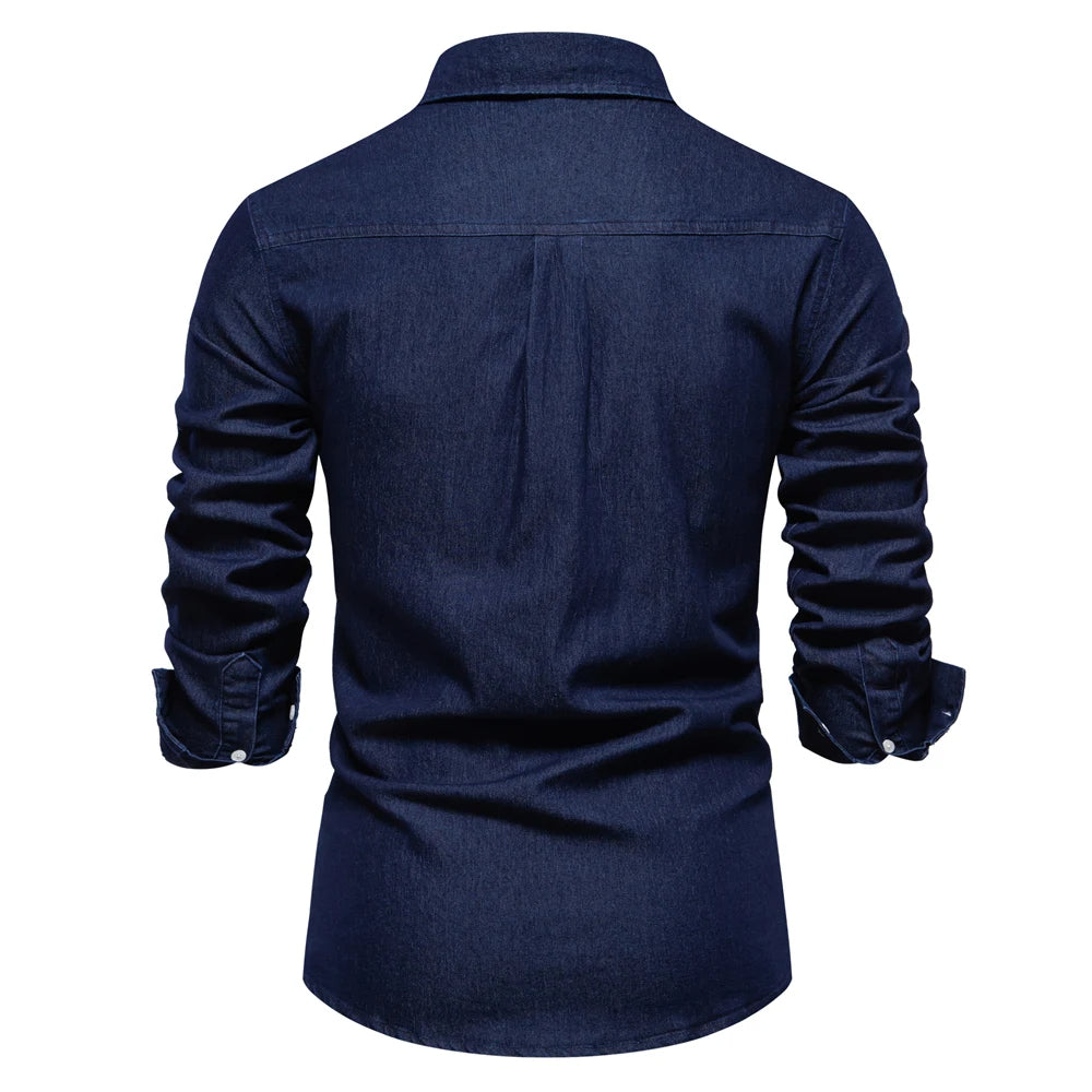 "Chemise en Denim pour Hommes TailorFlex" can be rewritten as "Chemise en Denim Homme TailorFlex".