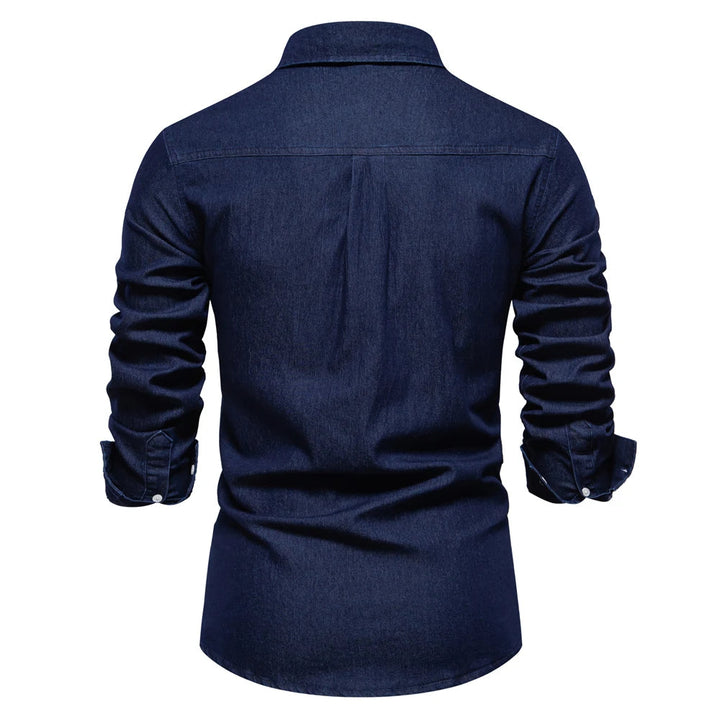 "Chemise en Denim pour Hommes TailorFlex" can be rewritten as "Chemise en Denim Homme TailorFlex".
