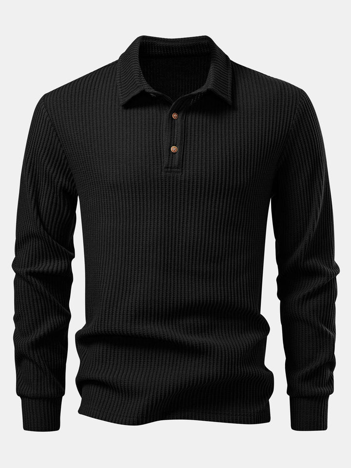 Ensemble Polo et Pantalon Tricoté Waffle à Manches Longues