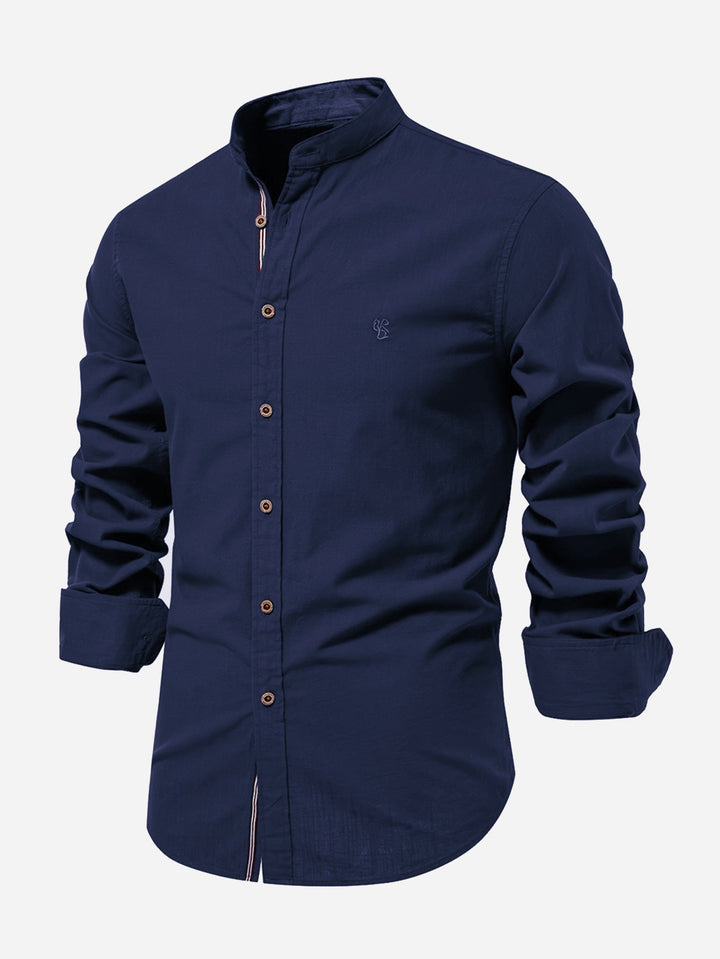 Chemise Col Montant à Manches Longues Effet Lin & Pantalon Droit en Lin