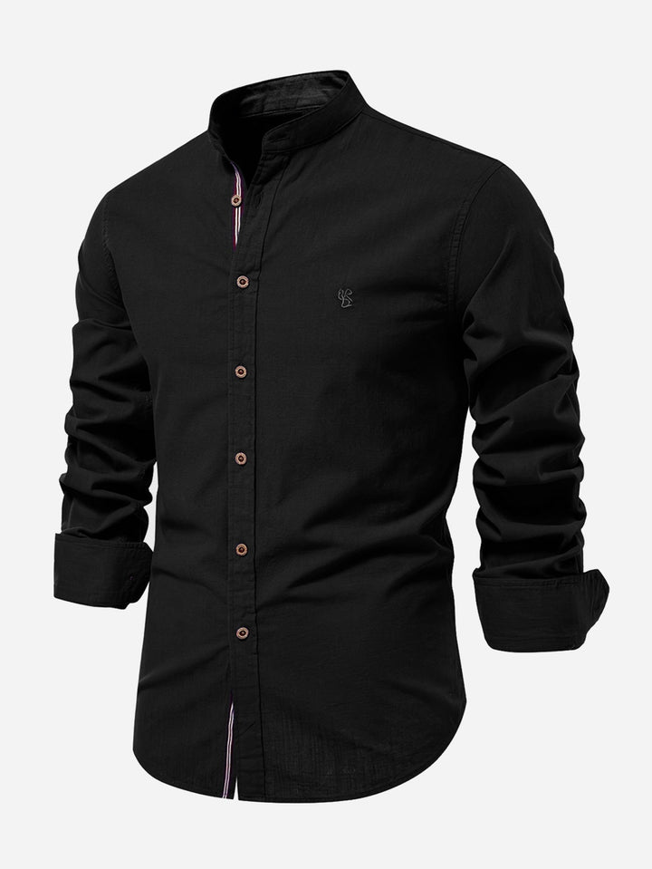 Chemise Col Montant à Manches Longues Effet Lin & Pantalon Droit en Lin