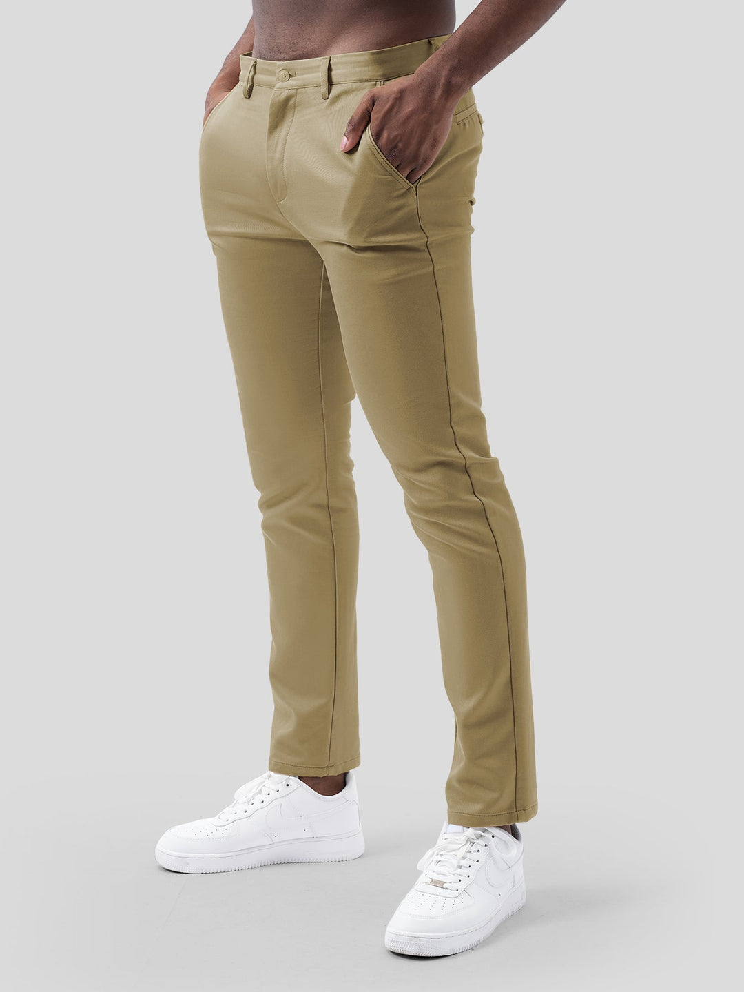 Pantalons Chino en Sateen de Coton Élastique pour le Bureau et les Voyages