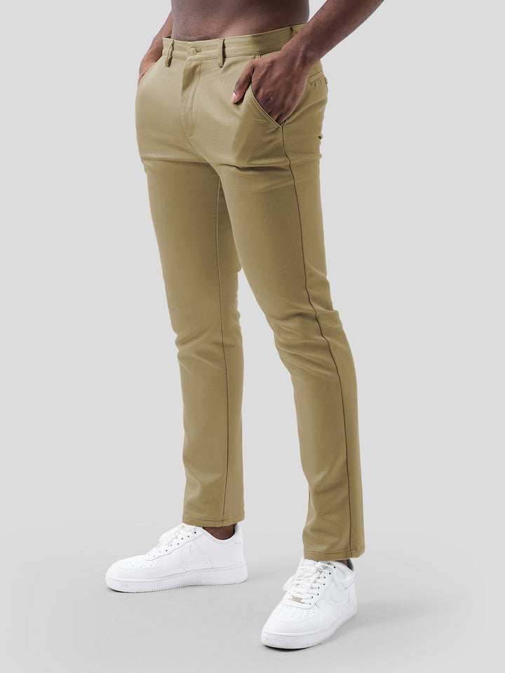 Pantalons Chino en Sateen de Coton Élastique pour le Bureau et les Voyages