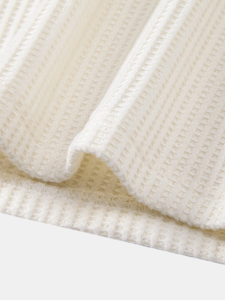 Ensemble Polo et Pantalon Tricoté Waffle à Manches Longues