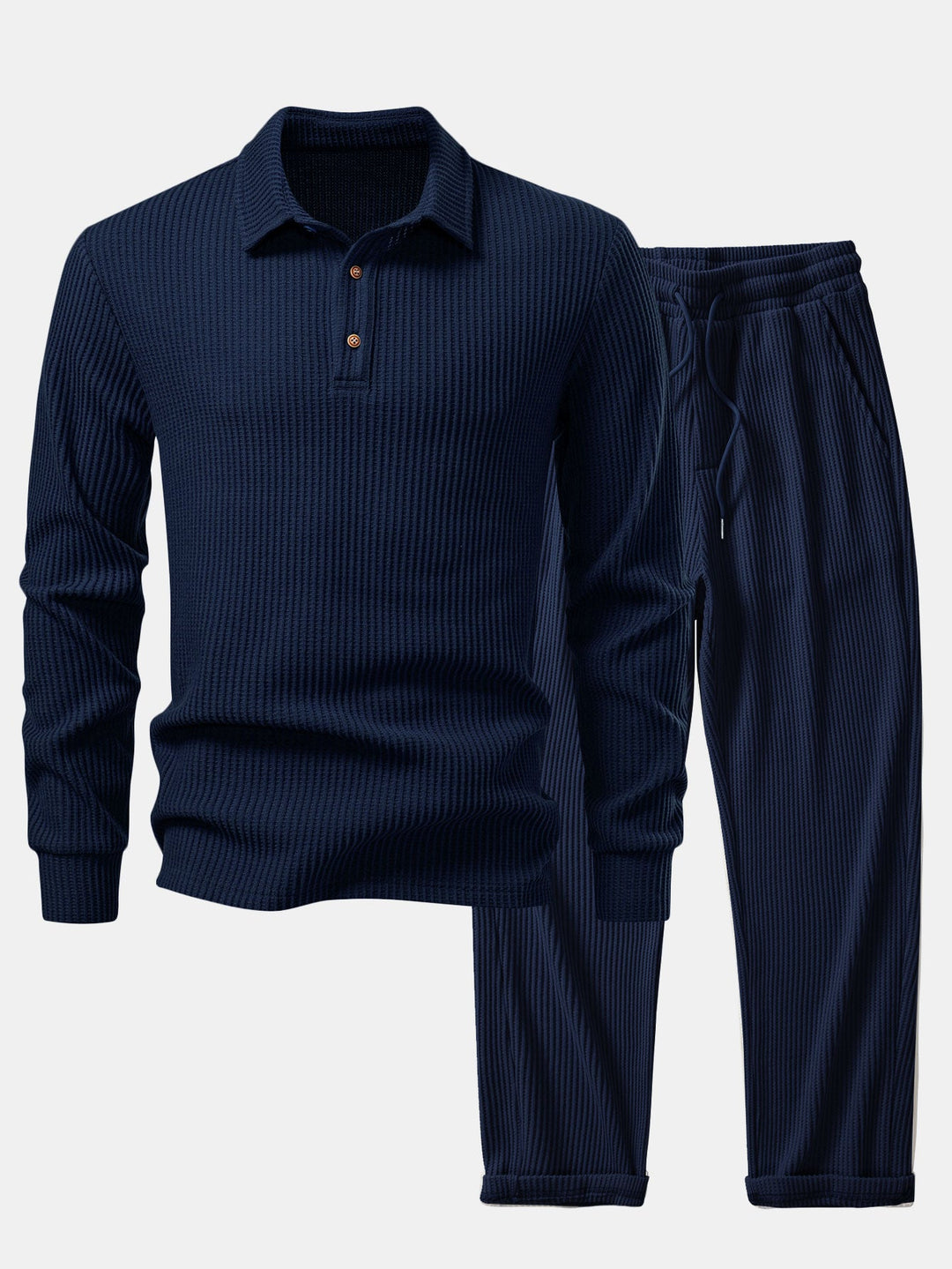 Ensemble Polo et Pantalon Tricoté Waffle à Manches Longues