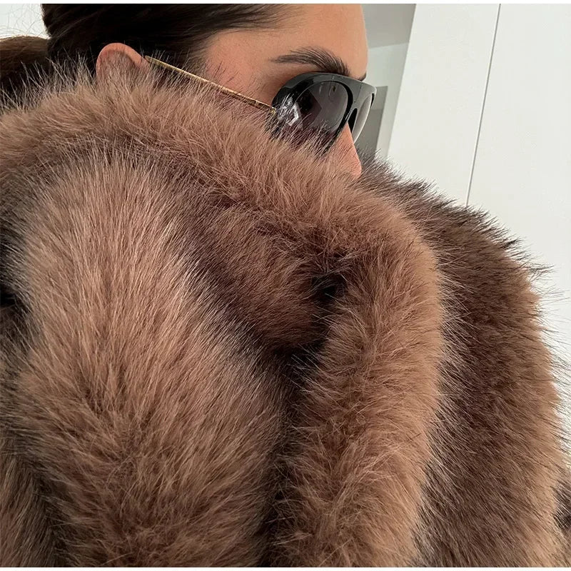 Veste Courte Chic en Fausse Fourrure Marron pour Femme