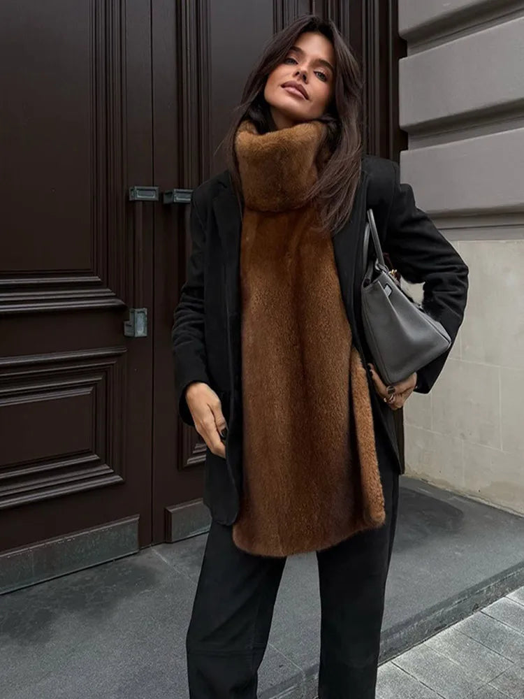 Veste Courte Chic en Fausse Fourrure Marron pour Femme