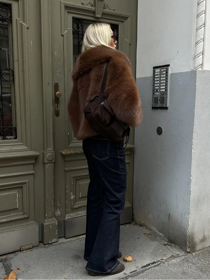 Veste Courte Chic en Fausse Fourrure Marron pour Femme