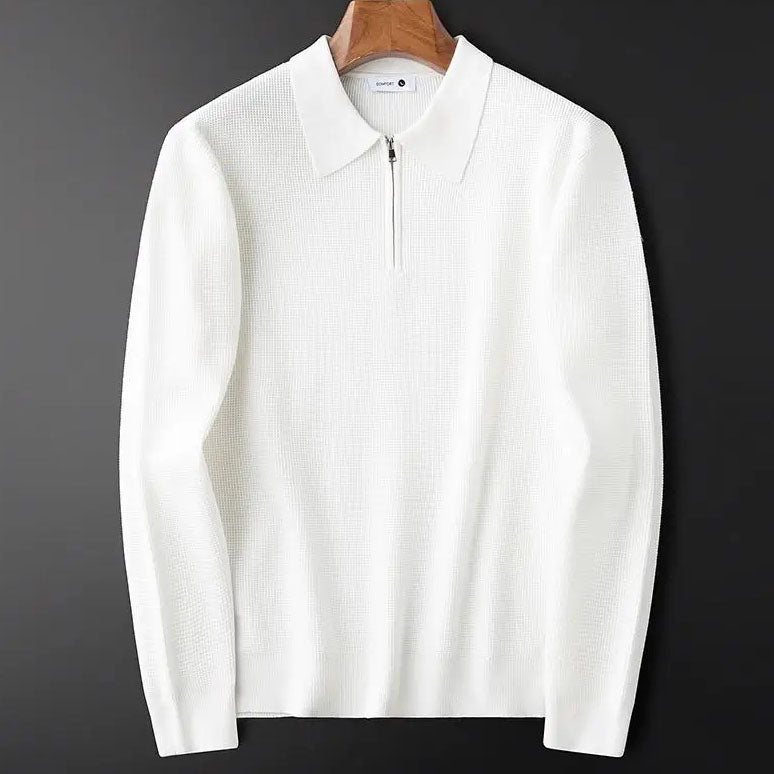 Polo à manches longues en tricot texturé Hampton