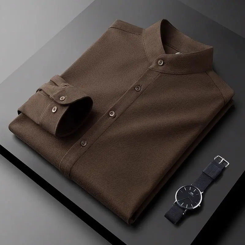 Chemise à col montant en tissu épais Mercer