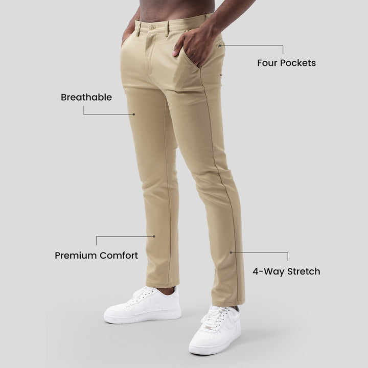 Pantalons Chino en Sateen de Coton Élastique pour le Bureau et les Voyages