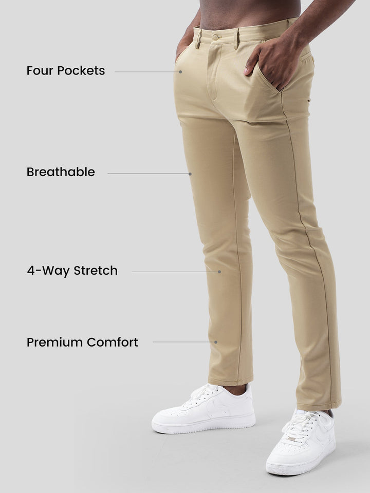 Pantalons Chino en Sateen de Coton Élastique pour le Bureau et les Voyages