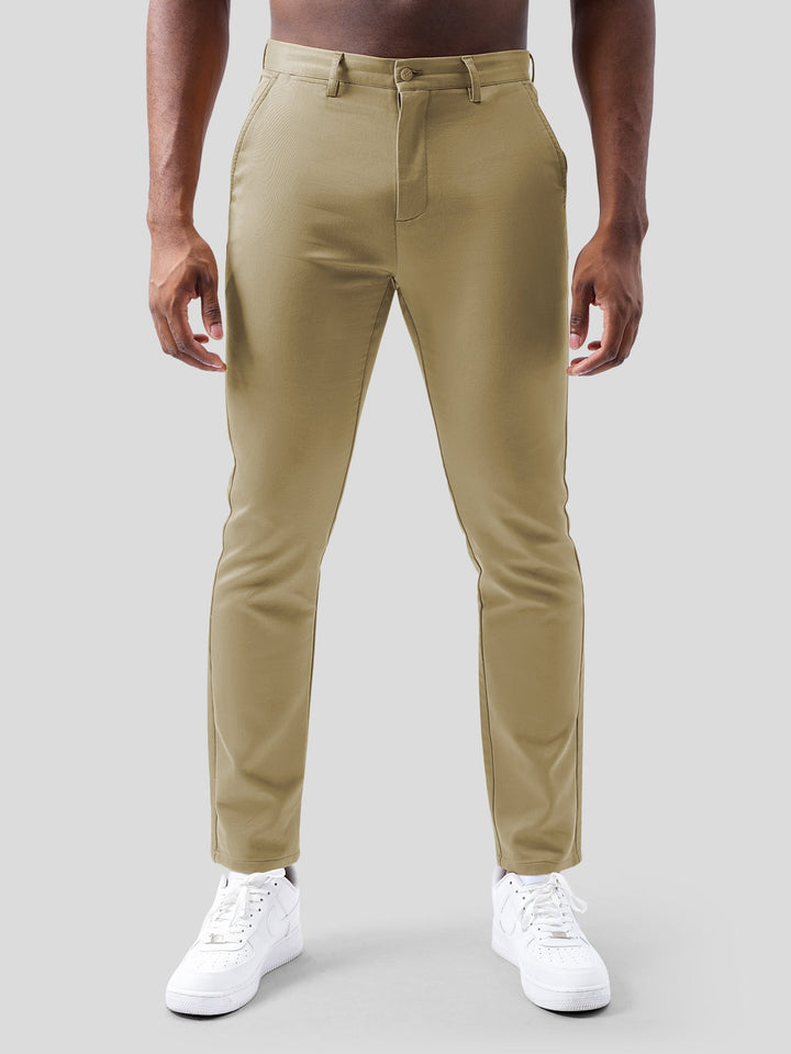 Pantalons Chino en Sateen de Coton Élastique pour le Bureau et les Voyages
