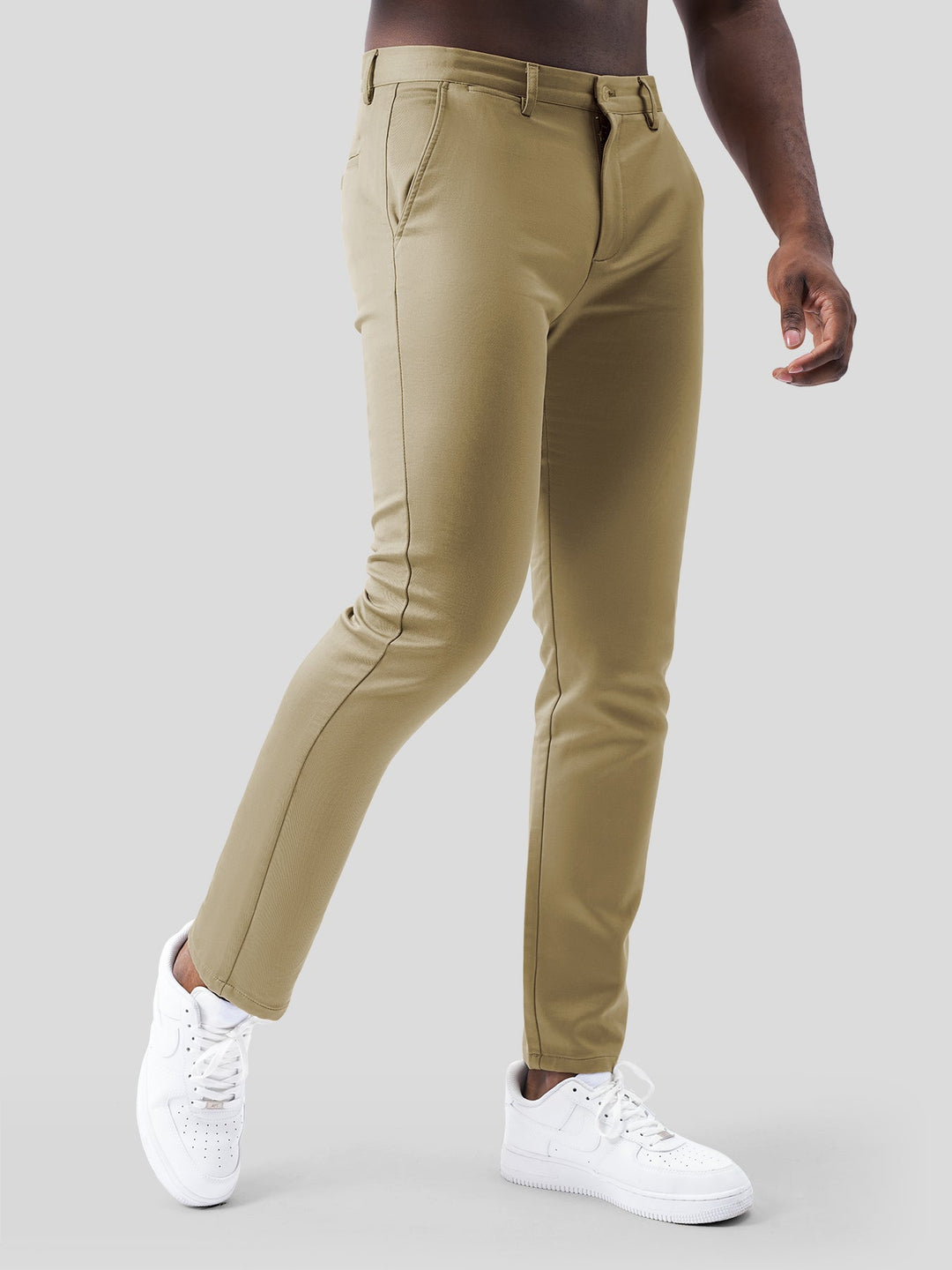 Pantalons Chino en Sateen de Coton Élastique pour le Bureau et les Voyages